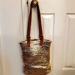 Soft & Supple Leather Gold Tote w/Thick Adjustable Leather Straps